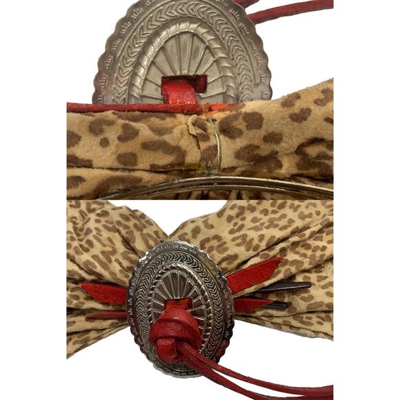 80s Leopard Kid Suede & Red Leather French Barrette Bow with Silver Concho main image 2